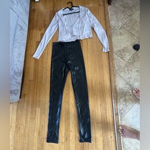 Perfect for Fall: Lilac Cardigan Set + Faux Leather Leggings Bundle (Size S)